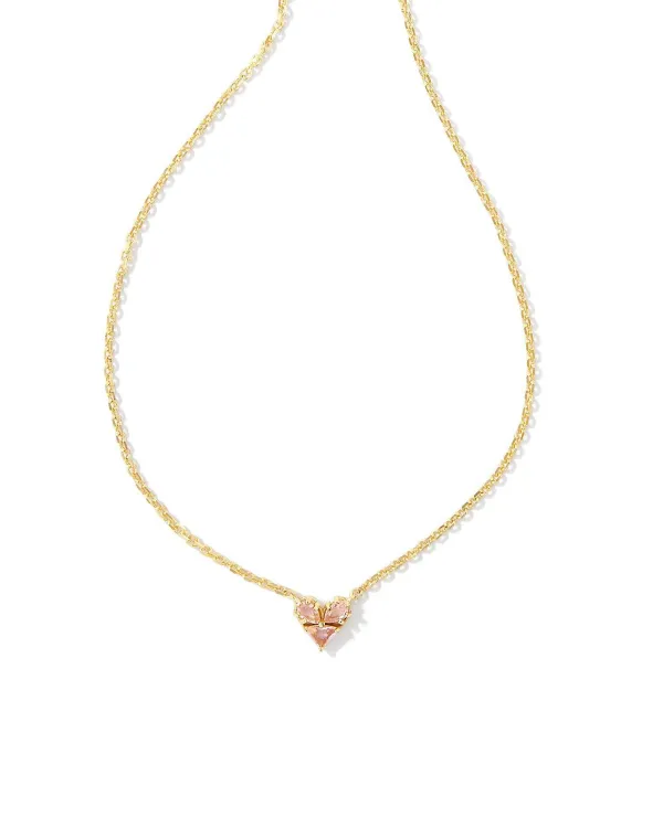 Katy Gold Heart Short Pendant Necklace In Pink Glass^Kendra Scott Clearance