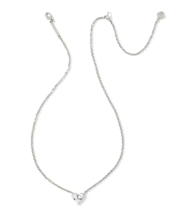 Katy Silver Heart Short Pendant Necklace In White Crystal^Kendra Scott Flash Sale