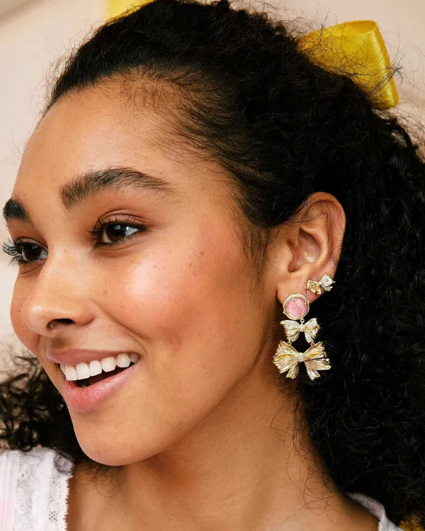 X Loveshackfancy Gold Statement Earrings In Light Pink Iridescent Abalone^Kendra Scott Best Sale