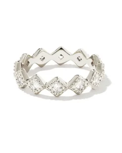Kinsley Silver Band Ring In White Crystal^Kendra Scott New