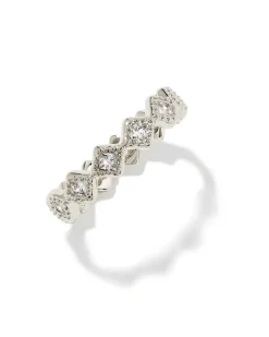 Kinsley Silver Band Ring In White Crystal^Kendra Scott New