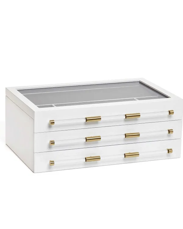 Large Antique Brass Jewelry Box In White Lacquer^Kendra Scott Store