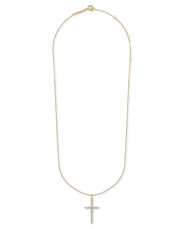 Large Cross 14K Yellow Gold Pendant Necklace In White Diamond^Kendra Scott Outlet