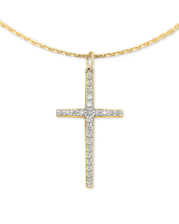 Large Cross 14K Yellow Gold Pendant Necklace In White Diamond^Kendra Scott Outlet