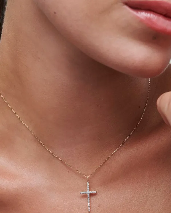Large Cross 14K Yellow Gold Pendant Necklace In White Diamond^Kendra Scott Outlet