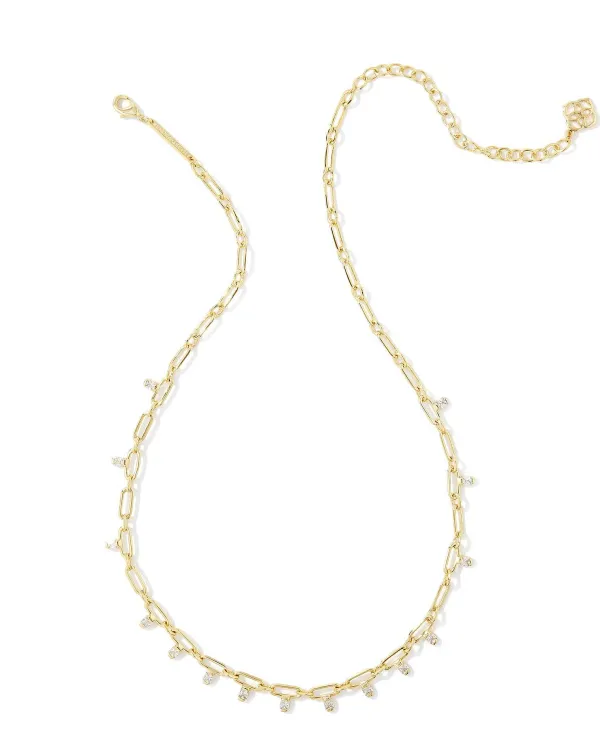 Lindy Gold Crystal Chain Necklace In White Crystal^Kendra Scott Shop