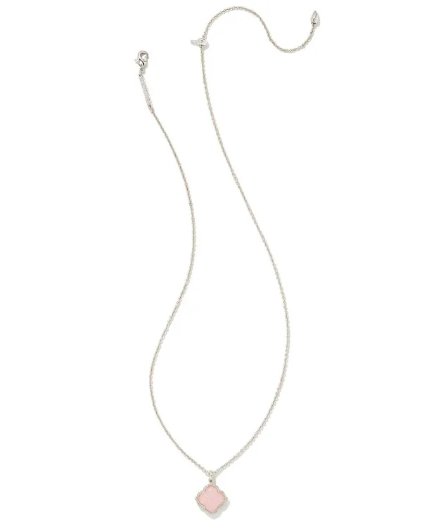 Mallory Silver Pendant Necklace In Rose Quartz^Kendra Scott New