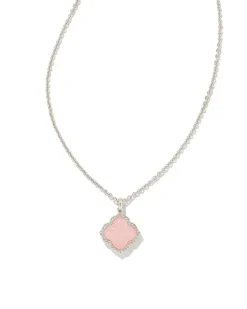 Mallory Silver Pendant Necklace In Rose Quartz^Kendra Scott New