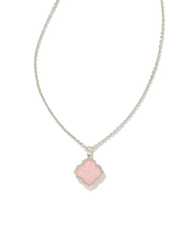 Mallory Silver Pendant Necklace In Rose Quartz^Kendra Scott New