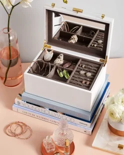 Medium Antique Brass Jewelry Box In White Lacquer^Kendra Scott Cheap