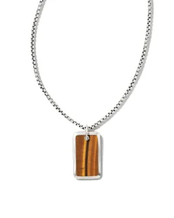 Men'S Oxidized Sterling Silver Dog Tag Necklace In Brown Tiger'S Eye^Kendra Scott Shop