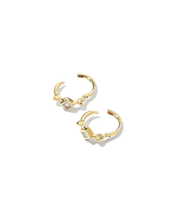 Michelle 14K Yellow Gold Huggie Earrings In White Diamond^Kendra Scott Discount