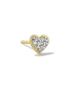 Mini Pave Heart 18K Gold Vermeil Single Stud Earring In White Topaz^Kendra Scott Cheap
