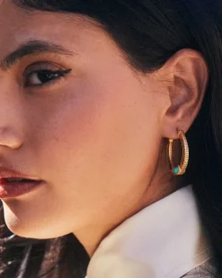 Noble Vintage Gold Horseshoe Hoop Earrings In Variegated Dark Teal Magnesite^Kendra Scott Flash Sale