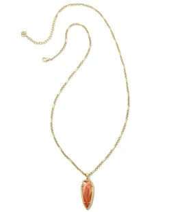 Skylar Vintage Gold Small Long Pendant In Orange Banded Agate^Kendra Scott Sale