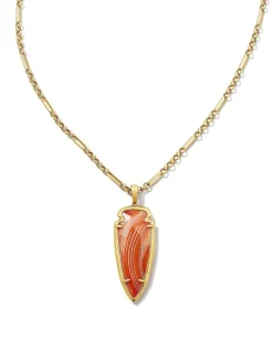 Skylar Vintage Gold Small Long Pendant In Orange Banded Agate^Kendra Scott Sale