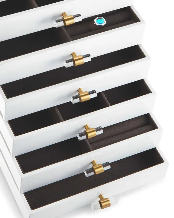 Tall Antique Brass Jewelry Box In White Lacquer^Kendra Scott Store