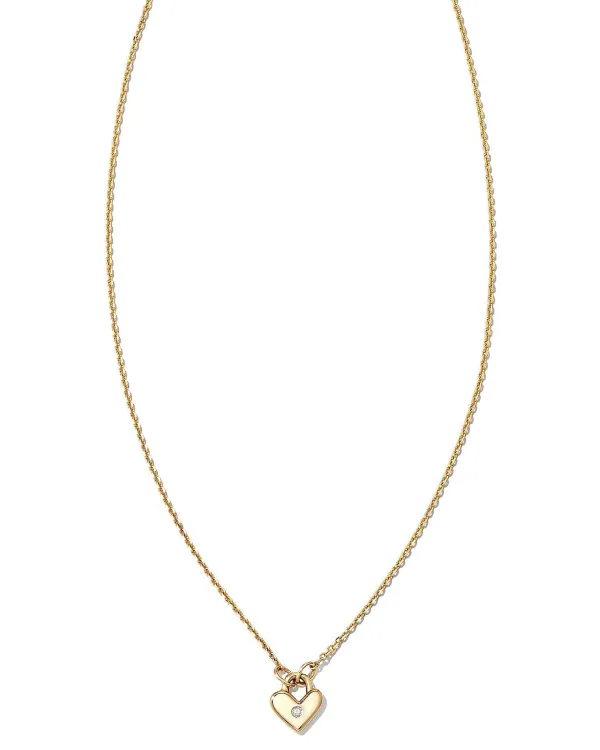Tiny Heart Padlock 14K Yellow Gold Pendant Necklace In White Diamond^Kendra Scott Flash Sale